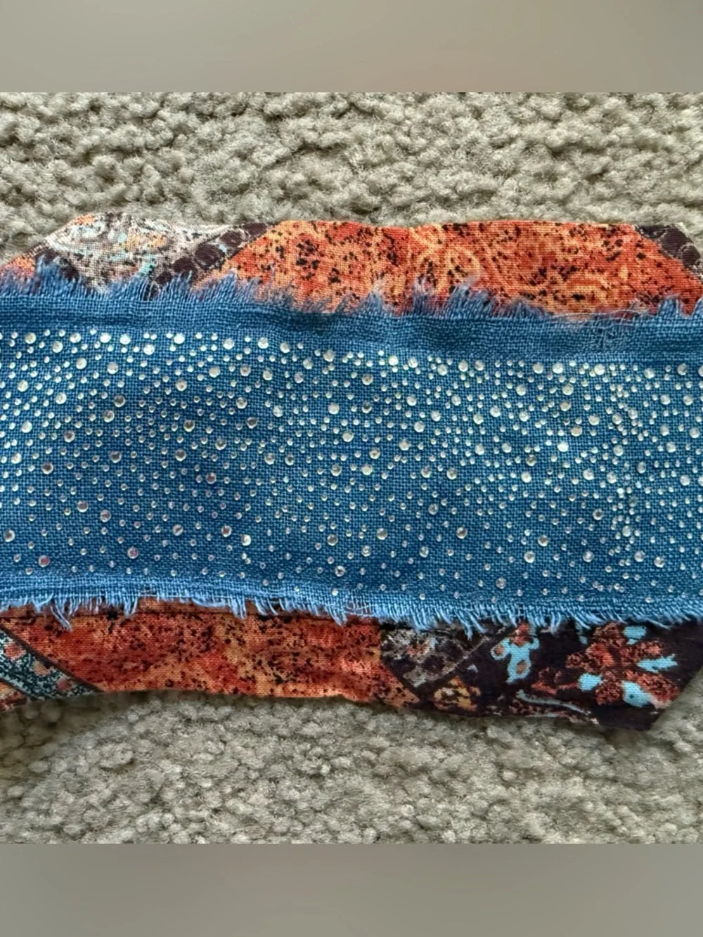 Bohemian Hippie Patchwork Wide Headbands Duo Fits All Rhinestone Cotton Linen